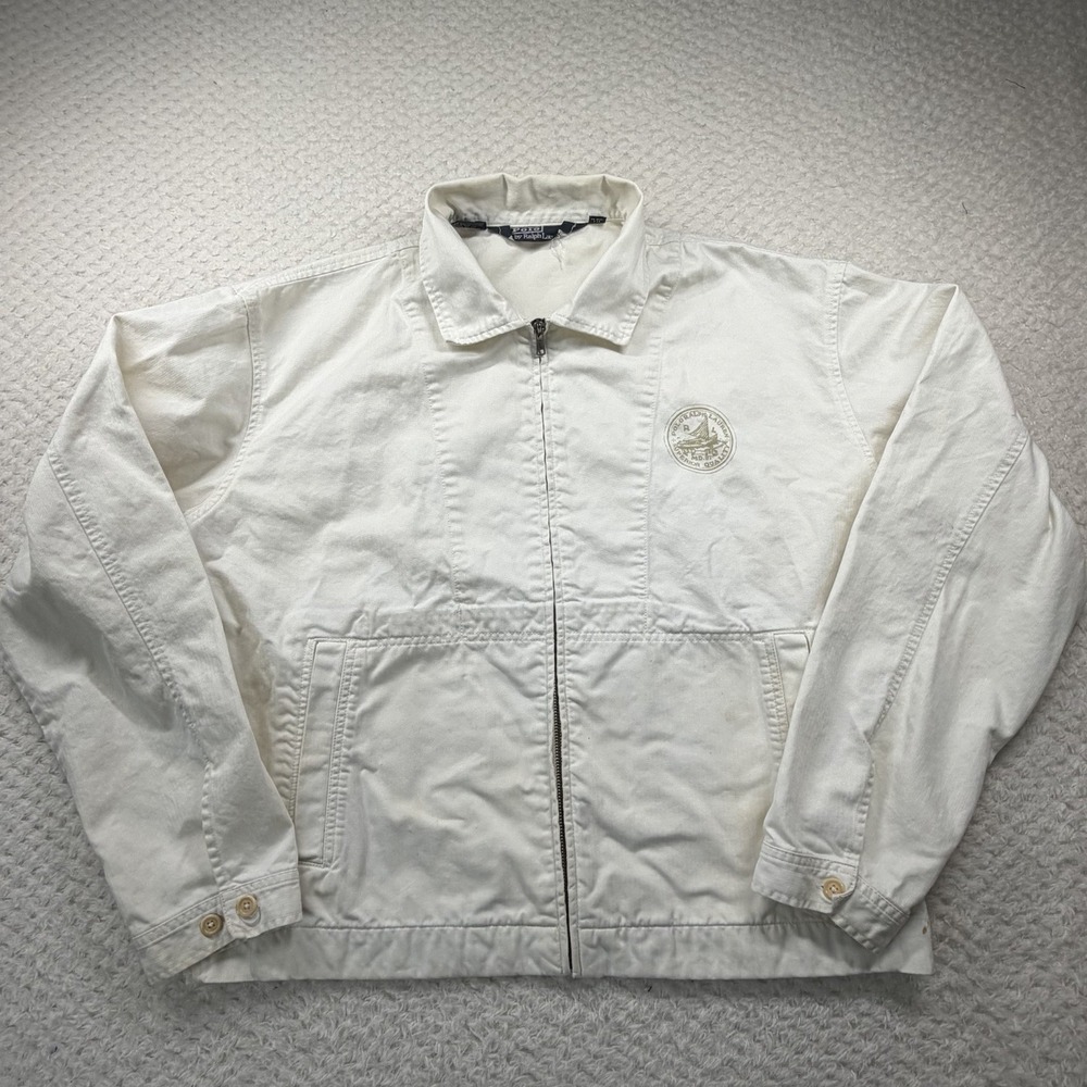 Polo Ralph Lauren Cream Sailing Harrington Jacket Mens Size L Vtg READ